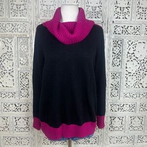 Dressbarn Black & Pink Cowl Neck Whimsygoth Colorblock Long Sleeve Sweater Sz 1X